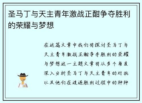 圣马丁与天主青年激战正酣争夺胜利的荣耀与梦想